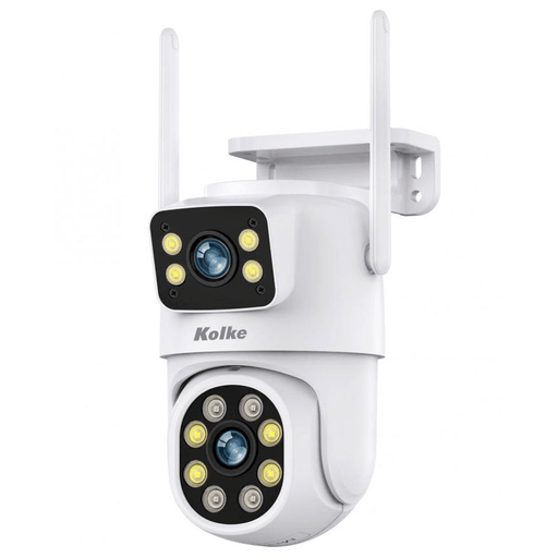 La cámara de seguridad Kolke de doble lente simultáneo es la solución perfecta para proteger tu hogar o negocio. Con una cámara dinámica y una cámara estática de 3.0MP cada una, puedes obtener una conexión coordinada para una vigilancia completa. Posee doble iluminación LED y visión nocturna, además es apta para uso tanto en interiores como en exteriores, garantizando una vigilancia efectiva en todo momento. Cuenta con alarma AI para alertarte ante cualquier movimiento, también soporta monitoreo remoto desde cualquier dispositivo y tiene WiFi 2.4G. Gracias a su parlante y micrófono integrados te permiten comunicarte de forma bidireccional brindándote una completa seguridad para tu hogar.