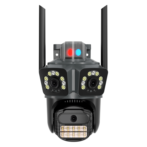 La cámara de seguridad KOLKE con triple lente y visión 360° es una solución avanzada y eficiente para la vigilancia de exteriores, ofreciendo imágenes nítidas y un control total de cada espacio. Incorpora un sistema de video de 3 canales con lentes de 3,6mm, que amplían el campo visual para una cobertura completa. Cuenta con audio bidireccional y conexión WiFi, permitiendo monitorear y comunicarte en tiempo real desde cualquier lugar. Sus funciones inteligentes incluyen detección de movimiento, reproducción remota y filtro IR, asegurando una vigilancia constante de día y de noche. Además, dispone de visión nocturna a todo color y un sistema de rotación horizontal de 350° y vertical de 90°, eliminando puntos ciegos y garantizando una protección integral del ambiente.