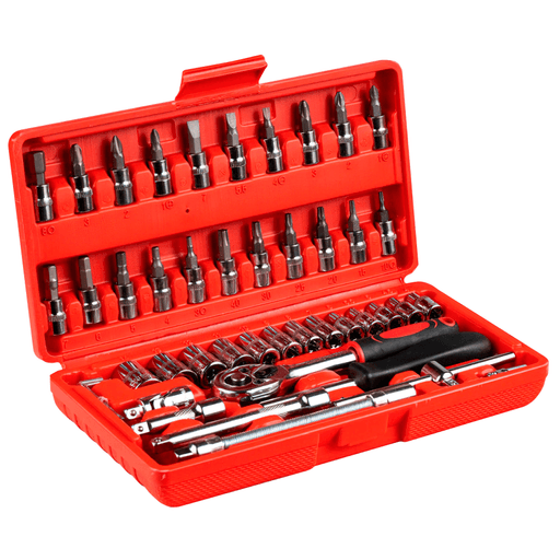 Este juego de dados NAPPO de 46 piezas se puede utilizar universalmente para pequeños trabajos de montaje, reparaciones de vehículos y mucho más. Con este conjunto siempre estarás listo para cualquier tarea ya que cuenta con una gran variedad de dados, herramientas para la manipulación de estos y además un maletín de transporte para que puedas almacenarlos ordenadamente.