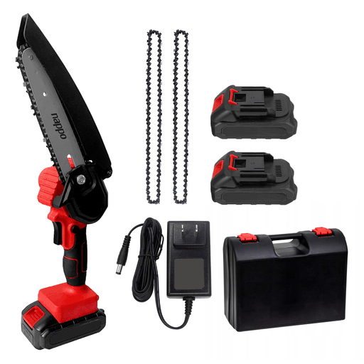 Esta motosierra inalámbrica NAPPO es perfecta para una gran variedad de tareas en tu hogar, ya que cuenta con una batería recargable que te permitirá trabajar en tu jardín con total libertad. Su velocidad ajustable es ideal para que la utilices con precisión en ramas o arbustos, logrando cortarlos sin esfuerzo. Cuenta con un agarre ergonómico, un bloqueo de seguridad y una tapa sobre la cadena que evitará que los trozos de madera vuelen hacia ti o que se produzca cualquier tipo de accidente.