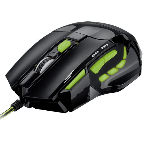 Mouse Kolke Gamer Storm con conexión USB. Cuenta con sensor M1691 con resolución hasta 2400DPI, diseño ergonómico con 7 botones que incluye botón de 
