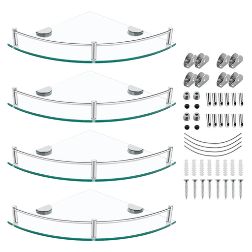 Este organizador esquinero de 4 estantes de vidrio grueso te ayudará a ahorrar espacio y mantener tu baño organizado y limpio. Está hecho de vidrio de alta calidad y acero inoxidable, es duradero y puede soportar un peso de 10kg. Robusto y práctico, puede contener botellas, frascos, artículos de ducha, cosméticos y más. Es perfecto para la sala de estar familiar, la cocina o el baño.