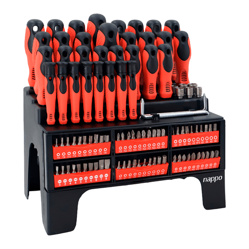El Kit de Destornilladores NAPPO de 100 piezas es la solución completa para tareas de bricolaje, ajuste, reparación y mantenimiento general. Diseñado para ofrecer máxima practicidad, incluye una amplia variedad de puntas y accesorios que se adaptan a diferentes tipos y tamaños de tornillos, convirtiéndolo en un set multifuncional ideal tanto para el hogar como para el taller. Sus puntas magnetizables facilitan el atornillado, mejorando el agarre y evitando la caída de tornillos, mientras que los mangos ergonómicos de doble material brindan mayor confort y control durante el uso prolongado. Fabricado en acero S2 de alta resistencia, este kit garantiza durabilidad y excelente desempeño incluso en tareas exigentes.