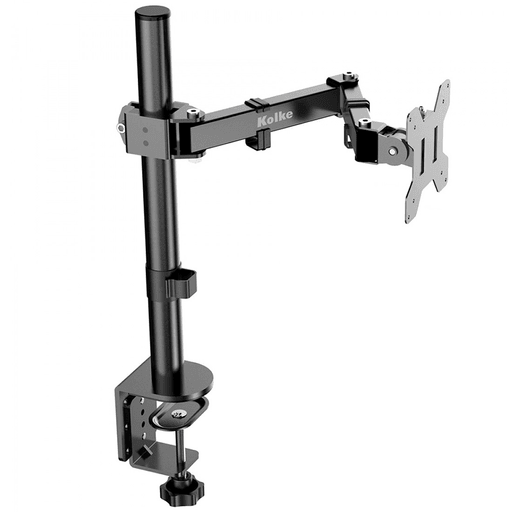 Trabaja o juega cómodamente con este soporte para monitor Kolke. Su brazo articulado te permite levantar tu pantalla y moverla hacia abajo, adelante y atrás según tu preferencia de uso, de esa forma tendrás más espacio en tu escritorio. Dispone de una sujeción universal que se adapta a cualquier escritorio y una construcción en acero laminado en frío que le brinda solidez.