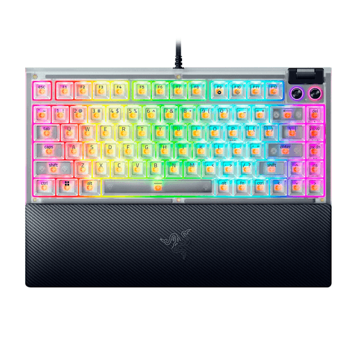 Domina cada partida con el Razer BlackWidow V4 75%, un teclado diseñado para ofrecer máximo rendimiento, respuesta precisa y una experiencia de juego inmersiva. Equipado con switches mecánicos Razer Orange, brinda pulsaciones suaves, equilibradas y silenciosas, ideales tanto para gaming competitivo como para uso diario. Además, incorpora doble capa de espuma amortiguadora, reduciendo el ruido y mejorando la sensación en cada tecla para un sonido más sólido y satisfactorio. Su iluminación Razer Chroma RGB eleva tu setup con efectos dinámicos, creando un ambiente único. Incluye teclas ABS translúcidas para una mejor difusión de la luz y un look moderno. Para mayor comodidad, cuenta con rodillo multimedia dedicado y 2 botones multimedia, permitiendo controlar el audio de forma rápida y sin interrupciones.