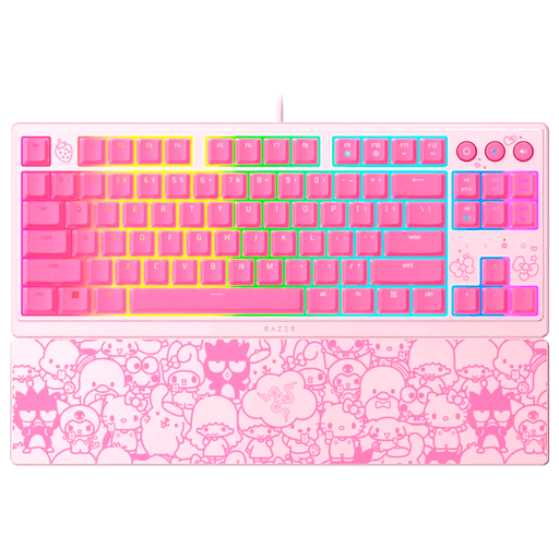 El teclado Razer Ornata V3 Tenkeyless Hello Kitty and Friends es la combinación perfecta de estilo y funcionalidad para los amantes de Hello Kitty. Posee 8 zonas de iluminación RGB que te permite personalizar la iluminación según tu estilo. Cuenta con un reposamuñecas para una mayor comodidad durante largas sesiones de juego o trabajo, además las teclas multimedia dedicadas te permiten controlar tu música y videos de forma rápida y sencilla. La conectividad con cable de fibra trenzada garantiza una conexión estable y duradera, mientras que la opción de modo de juego te brinda total libertad mientras juegas. Gracias a que es resistente a derrames, no tendrás que preocuparte si accidentalmente se cae líquido sobre él.